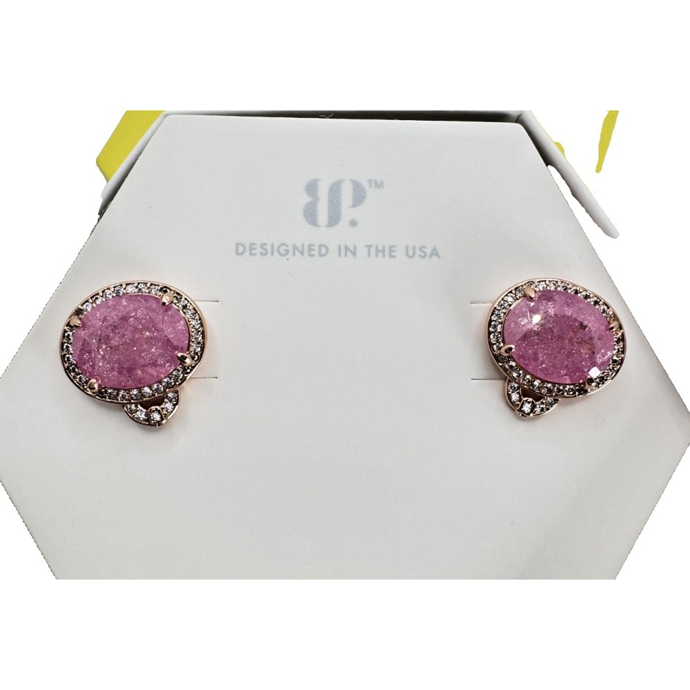 Bomb Party Wild Orbiting Hearts Pink Ice Crystal Rose Gold Stud Earrings ER30326